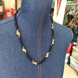 Beautiful Vintage Angelskin Pink CORAL Green Jade Black Onyx Bead Necklace